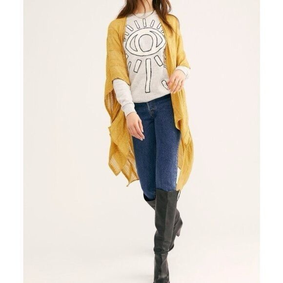 NWT Free People Golden Yellow Sequin Kimono | Boho Whimsigoth Coastal Cowgirl OS - Picture 15 of 16